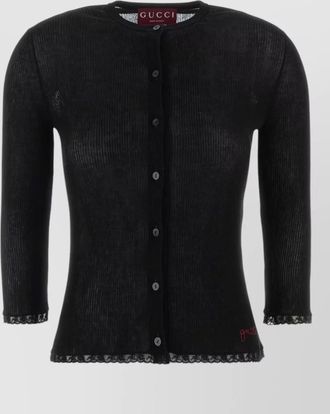 Gucci cotton cardigan longline ribbed lace trim