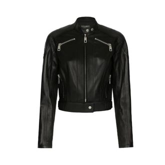 Dolce & Gabbana Zwart leren bikerjack - Dames - Leren en Su&egrave;de Jassen - Zwart - S - Leer - Jassen