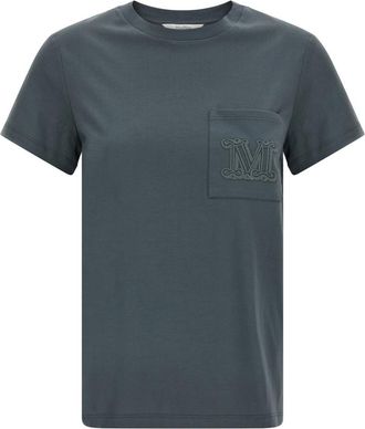 Max Mara Grey Crew Neck Logo T-Shirt
