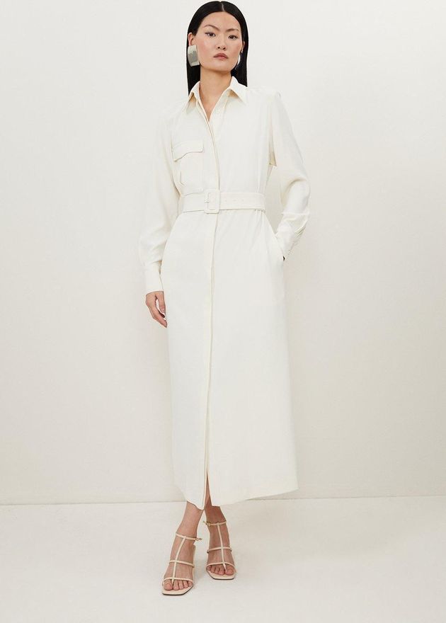 Karen Millen Tailored Crepe Pocket Detail Belted Midi Shirt Dress from  149.25 - on Stylight