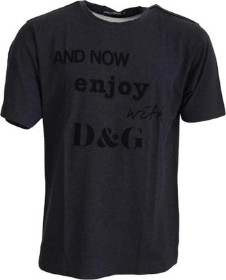 Dolce & Gabbana Grijze Motief Print Crew Neck T-Shirt - Heren - T-shirts - Grijs - S - Katoen - Tops