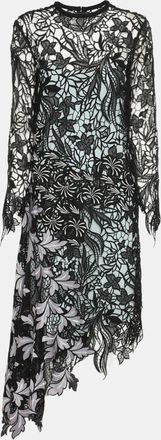 Self Portrait Black Asymmetric Hem Vine Lace Midi Dress