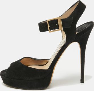 Jimmy Choo London Black Suede Platform Ankle Strap Sandals