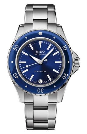 Mido Ocean Star Captain Automatic Bracelet Watch, 36.5mm in Blue at Nordstrom