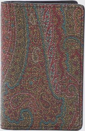 Etro Portacarte bifold in cotone spalmato con iconica stampa Paisley