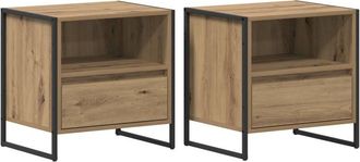 vidaXL Mesa De Noche Con Caj&oacute;n 2 Pcs Roble Artesanal 50 X 39,5 X 50 Cm Vidaxl