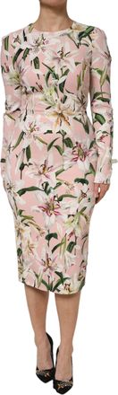 Dolce & Gabbana Pink Lily Viscose Sheath Stretch Midi Womens Dress (Pre-Owned)