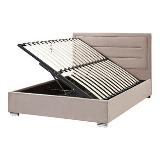 Beliani Beliani - Cama Con Almacenaje De Terciopelo Gris Pardo 140 X 200 Cm Cabecero Acolchado Rouen