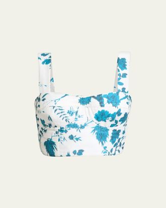 Erdem Floral-Print Cotton-Linen Bra Top