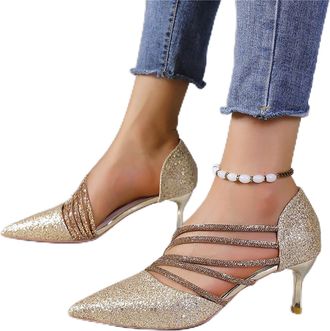 Generic Gold Ladies Elegant Heels with Rhinestone Embellishment for Wedding Events Two Way Design 8.5Cm Heel Height Casual and Formal Use