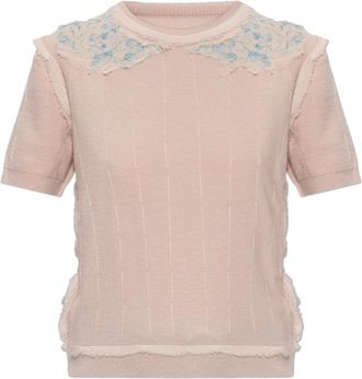 Maison Margiela Vintage-Effect Wollen Top - Dames - Ronde hals truien - Roze - S - Wol - Truien & Vesten