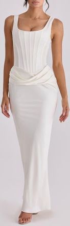 House of CB Kira Corset Bodice Satin Gown in Ivory at Nordstrom, Size X-Large