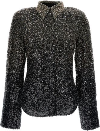Rotate Long-Sleeve Polo Shirt With Beaded Embellishment And Structured Design