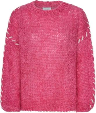 Americandreams Catia Mohair Stitch Pullover - Dames - Ronde hals truien - Roze - S - Wol - Truien & Vesten