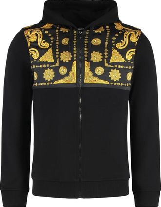 Versace Gedrukte Katoenen Volledige Rits Hoodie - Heren - Vesten met rits - Zwart - S - Katoen - Hoodies & sweatvesten