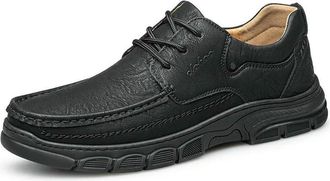 Generic NYSBH Mens Handmade Thick Rubber Bottom Breathable Casual Shoes Classic Sewn Loafers Comfortable Leisure Footwear Black