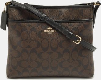 Coach Brown/black Signature Coated Canvas File Crossbody Bag