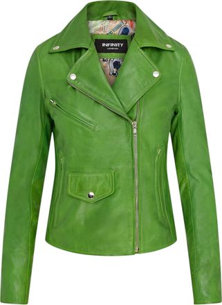 Infinity Leather Dames Apple Green Classic Brando Biker leren jack - Broome