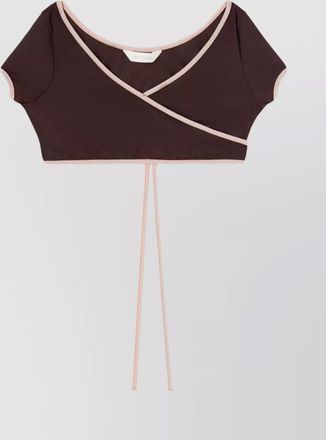 Palm Angels wrap bikini top with cap sleeves and contrasting border