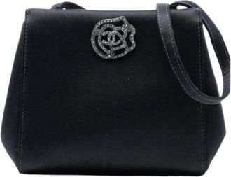 Chanel Pre-owned Satin Schoudertas met Camellia Detail - Dames - Vintage Schoudertas - Zwart - ONE Size - Satijn - Vintage