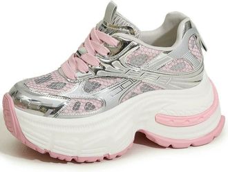 Generic ZBDP 9cm Women Sneakers Wedges Shoes Breathable Comfy Platform Ladies Thick Soled Leisure Footwear Woman Pink