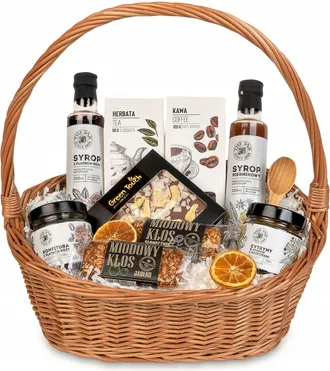 OEM Cesta De Regalo De Mimbre Blanco Con T&eacute; Y Caf&eacute;, Dulces Y Jarabes