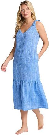 Tommy Bahama Linen Tiered Midi Womens Dress Turkish Sea : LG (US 12-14)