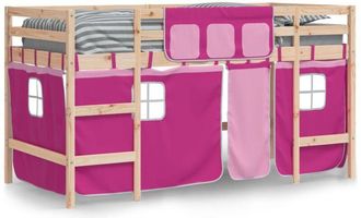 vidaXL Cama alta para niños con cortinas madera pino rosa 90x190 cm vidaXL