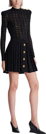 Balmain Short pleated skirt in plaid knit in Black at Nordstrom, Size 34 Eu