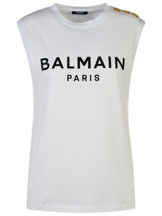 Balmain weißer Baumwoll -Tanktoper