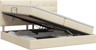 vidaXL Cama Con Almacenamiento Y Colch&oacute;n Crema 200 X 200 Cm Tela Vidaxl