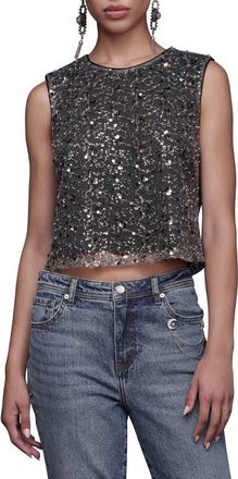 Avec Les Filles Sequin Mesh Tank in Black - Grey Mesh at Nordstrom, Size X-Large