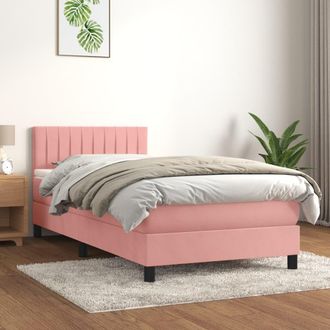 vidaXL Cama Box Spring Con Colch&oacute;n Terciopelo Rosa 100x200 Cm Vidaxl