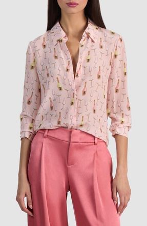 Alice & Olivia Willa Print Silk Button-Up Shirt in Champagne Pop at Nordstrom, Size X-Small
