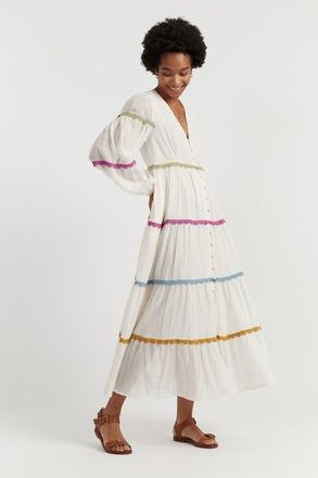 Chinti and Parker Cotton Rainbow Scallop Dress in Cream at Nordstrom, Size 4