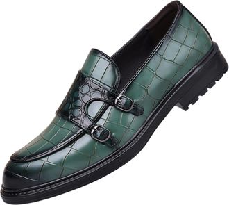 Generic Mens Loafers Casual Dress Slip On for Men Patent Leather Smoking Plaid Penny Loafes Tuexdo Wedding Mocasines Formal Business Prom Shoes (11.5,Green)