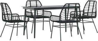 vidaXL 5 Piece Garden Dining Set Black Poly Rattan Glass vidaXL