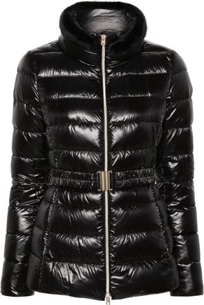 Herno belted high-neck down jacket - women - Polyester/Polyamide/Polyamide/Feather Down - 46 - Black