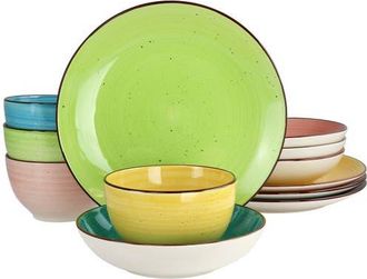 Elama Hudson 12 Piece Double Bowl Stoneware Dinnerware Set in Pink at Nordstrom