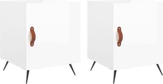 vidaXL Vidaxl - Mesitas Noche 2 Uds Madera Ingenier&iacute;a Blanco Brillo 40x40x50 Cm