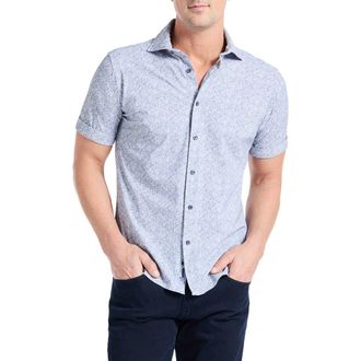 Robert Graham Scrawl Knit Short Sleeve Button-Up Shirt in Navy at Nordstrom Rack, Size 4X-Large R
