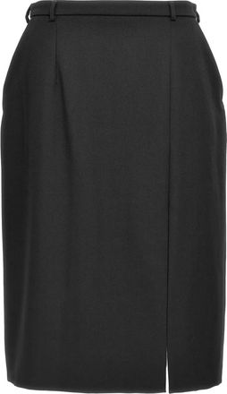 Dolce & Gabbana Kuitlange Gabardine Wollen Rok met Split - Dames - Kokerrokken - Zwart - XL - Wol - Rokken