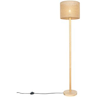QAZQA Rústico Lámpara de pie de madera rústica con pantalla de lino natural 32 cm - Mels /Lino Redonda Adecuado para led Max. 1 x 40 Watt - Qazqa