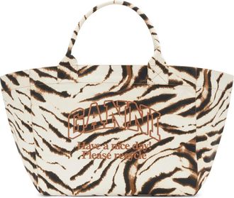 Ganni XXL Zebra Print Shopper Bag in Egret at Nordstrom
