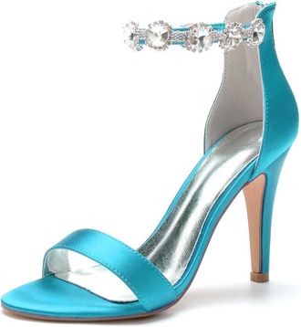 Generic Wedding Bridal Shoes Women Bridal Heels Open Toe Stiletto High Heels Womens Heeled Sandals for Prom, Party, Daily 10.5Cm,Blue Green,10 UK