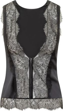 Tom Ford Mouwloze Zijden Top met V-rug en Kantinzetstukken - Dames - Tops zonder mouwen - Zwart - S - Satijn - Tops