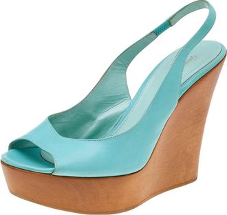 Gianvito Rossi Turquoise Leather Wedge Platform Slingback Sandals