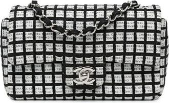 Chanel Pre-owned Tweed Double Flap Crossbody Bag - Dames - Vintage Schoudertas - Wit - ONE Size - Tweed - Vintage