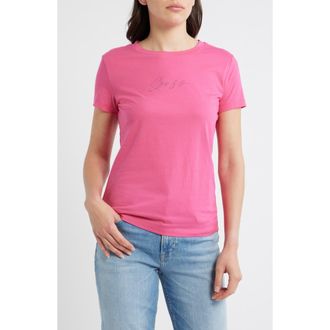 Boss Orange by Hugo Boss Esogo Crystal Logo Cotton Top in Magenta at Nordstrom, Size Xx-Large