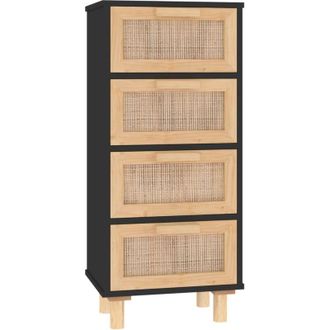 vidaXL Vidaxl - Aparador Negro Madera Pino Maciza Y Rat&aacute;n Natural 40x30x90 Cm
